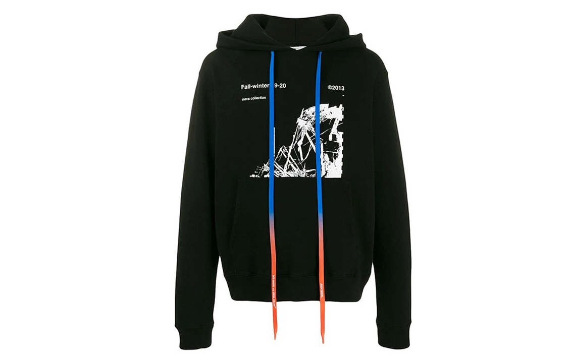 Order Off-White SS19 Baju Sweatshirt Lengan Panjang Grafik Hitam Lelaki OMBB034F19E300131001