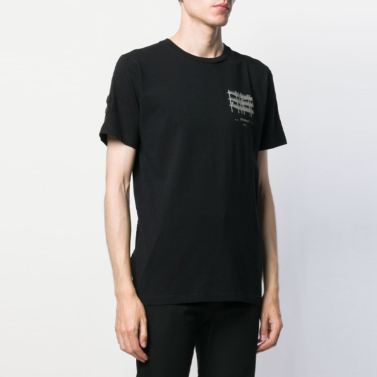 Shop OFF-WHITE SS19 工业风标志印花圆领T恤 男女同款 OMAA027E191850041091