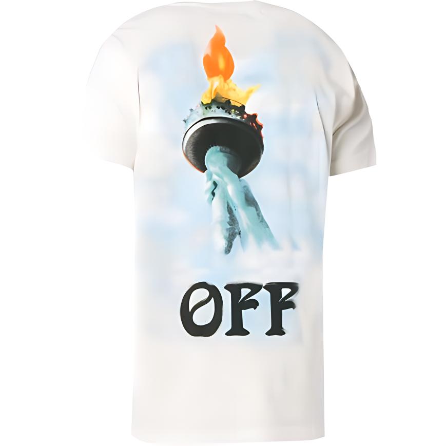 OFF-WHITE SS19 Liberty Print White Cotton Crewneck Tee OMAA027E181850150210