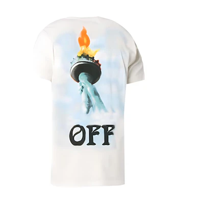 OFF-WHITE SS19 Liberty Print White Cotton Crewneck Tee OMAA027E181850150210