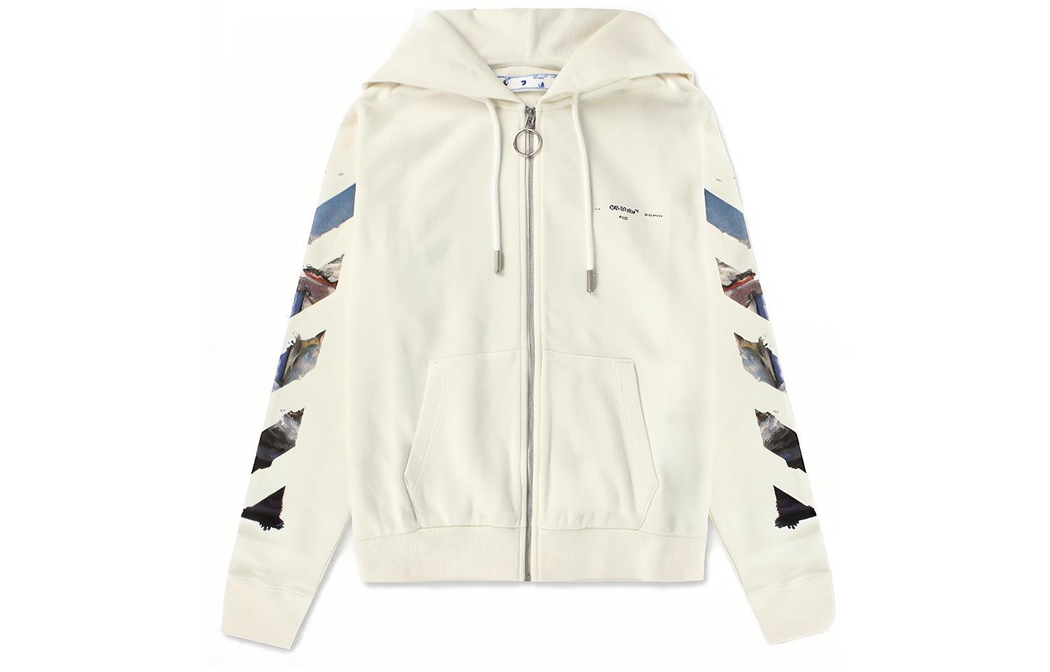 Off-White SS19 Oil Painting Arrows Classic Zip Hoodie White Hoodie OMBE001G20FLE0010110