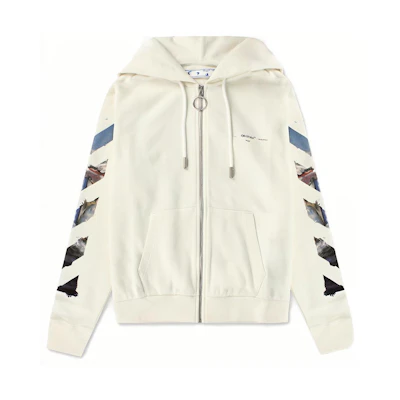 Off-White SS19 Oil Painting Arrows Classic Zip Hoodie White Hoodie OMBE001G20FLE0010110