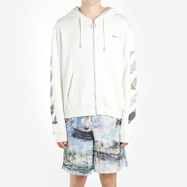 Shop Off-White SS19 油畫箭標經典連帽外套 白色連帽上衣 OMBE001G20FLE0010110