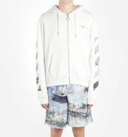 Shop Off-White SS19 油畫箭標經典連帽外套 白色連帽上衣 OMBE001G20FLE0010110