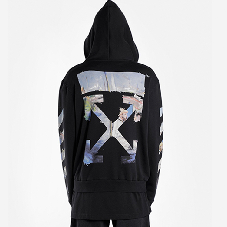 Sizing OFF-WHITE SS19 Jaket Hoodie Lukisan Minyak Unisex Hitam OMBE001R190030121088