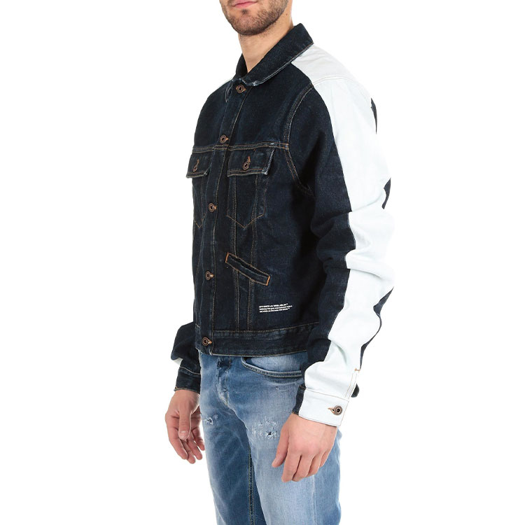 Details for オフホワイト SS19 パッチワークスリーブ デニムジャケット ブルー OMYE026S19C300018500