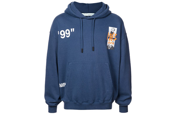 OFF-WHITE SS19 Patterned Blue Pullover Hoodie for Men OMBB037R19B970093088