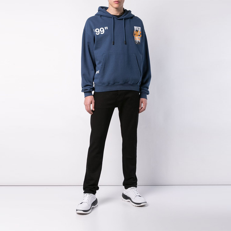 Lookbook Sudadera con Capucha Azul Estampada OFF-WHITE SS19 para Hombre. OMBB037R19B970093088