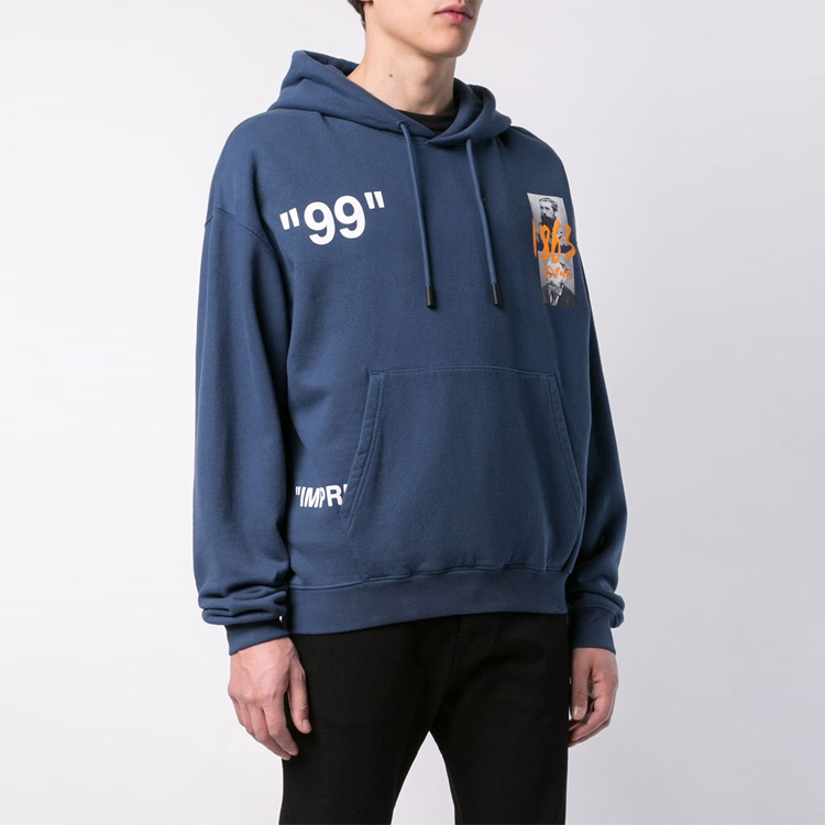 Purchase Sudadera con Capucha Azul Estampada OFF-WHITE SS19 para Hombre. OMBB037R19B970093088
