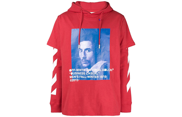 OFF-WHITE SS19 Portrait Double-Layer Hoodie Sweatshirt Men Red OMBB042F181920112030