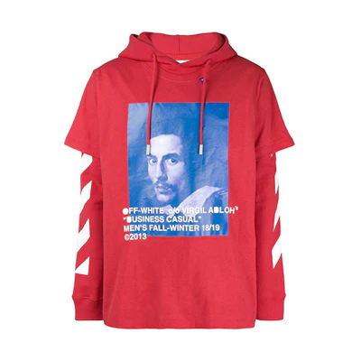 OFF-WHITE SS19 Portrait Double-Layer Hoodie Sweatshirt Men Red OMBB042F181920112030