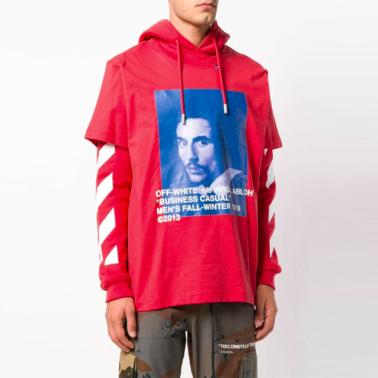 OFF-WHITE SS19 Portrait Double-Layer Hoodie Sweatshirt Men Red OMBB042F181920112030 圖 3