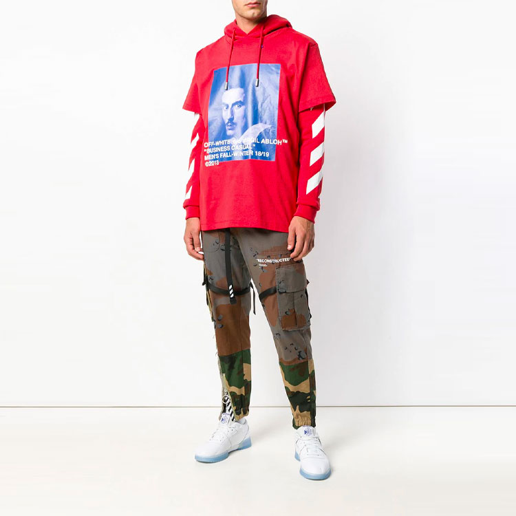 OFF-WHITE SS19 Portrait Double-Layer Hoodie Sweatshirt Men Red OMBB042F181920112030 圖 5