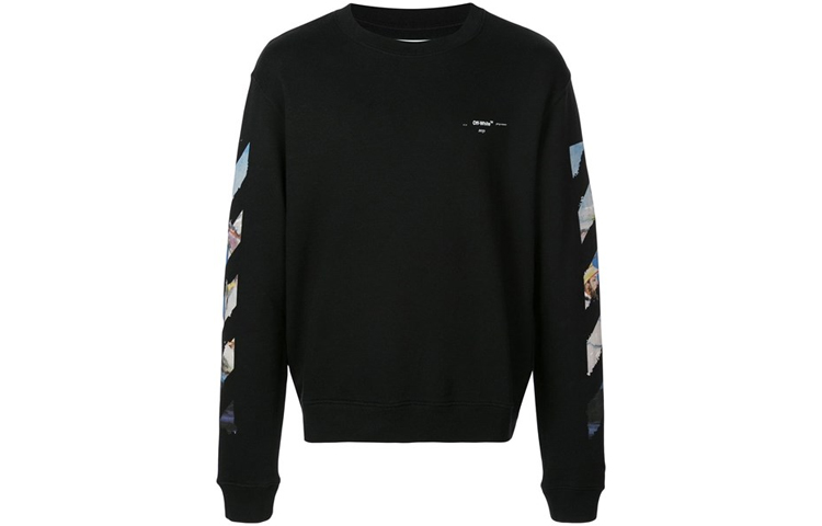 Off-White SS19 Side Stripe Crewneck Sweatshirt Black Regular Fit Mens OMBA025R190030121088