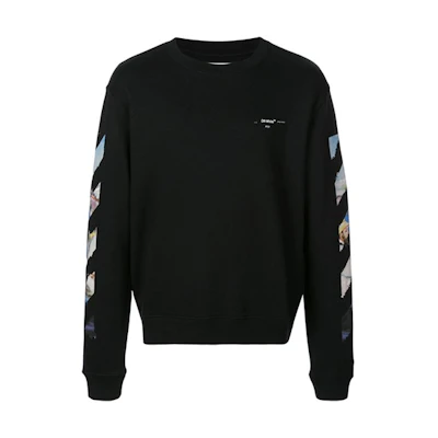 Off-White SS19 Side Stripe Crewneck Sweatshirt Black Regular Fit Mens OMBA025R190030121088