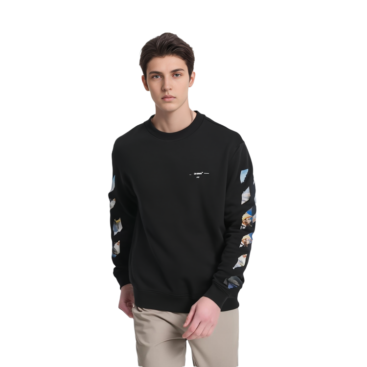 Off-White SS19 Side Stripe Crewneck Sweatshirt Black Regular Fit Mens OMBA025R190030121088 圖 4