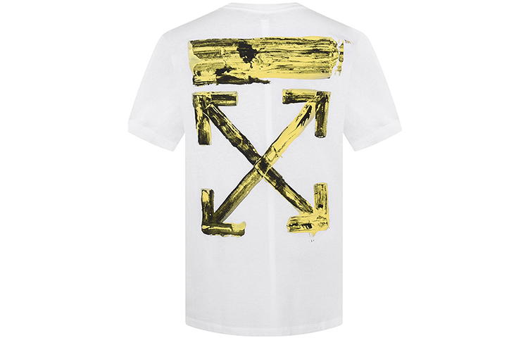 OFF-WHITE SS19 White Tee with Gold Brushstroke Arrow Design OMAA038F191850100160