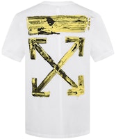 OFF-WHITE SS19 White Tee with Gold Brushstroke Arrow Design OMAA038F191850100160 OFF-WHITE SS19 White Tee with Gold Brushstroke Arrow Design OMAA038F191850100160
