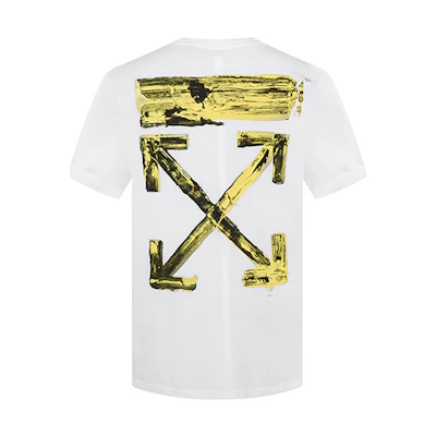 OFF-WHITE SS19 White Tee with Gold Brushstroke Arrow Design OMAA038F191850100160