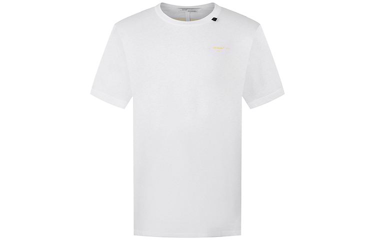 Lookbook OFF-WHITE SS19 Baju Putih dengan Reka Bentuk Anak Panah Emas Berus. OMAA038F191850100160