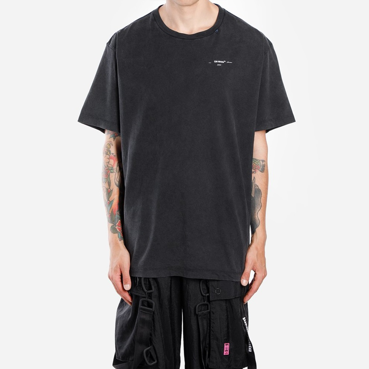 Shop OFF-WHITE SS20 抽象箭头刺绣黑色宽松T恤 OMAA038F191850111001