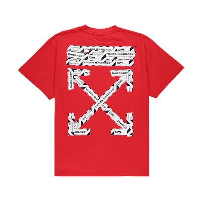OFF-WHITE SS20 Airport Tape Arrows Print Red Oversized T-Shirt OMAA038S201850032088