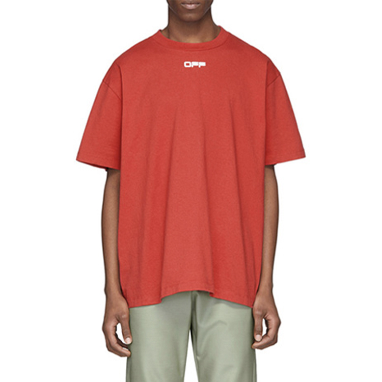 Shop OFF-WHITE SS20 機場膠帶箭頭印花紅色寬鬆版T恤 OMAA038S201850032088