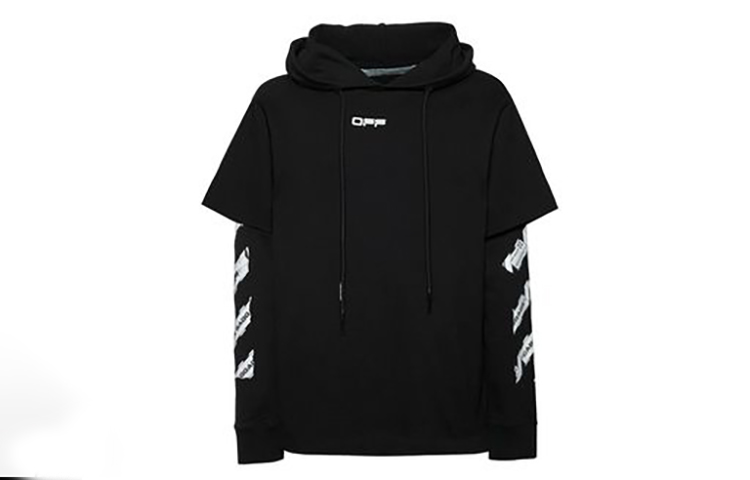 OFF-WHITE SS20 Airport Tape Black Hooded Long Sleeve Tee for Men OMAB033S201850031088