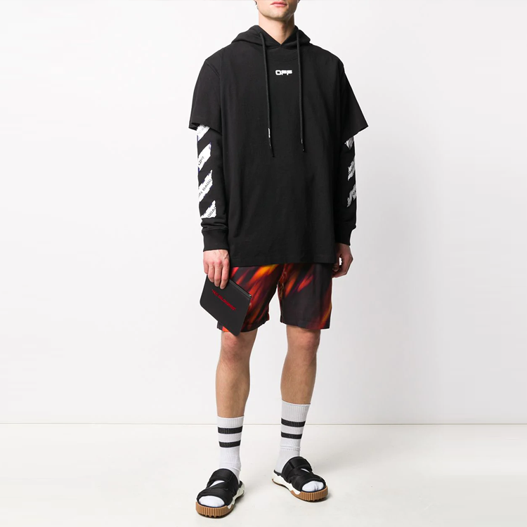 OFF-WHITE SS20 Airport Tape Black Hooded Long Sleeve Tee for Men OMAB033S201850031088 圖 3