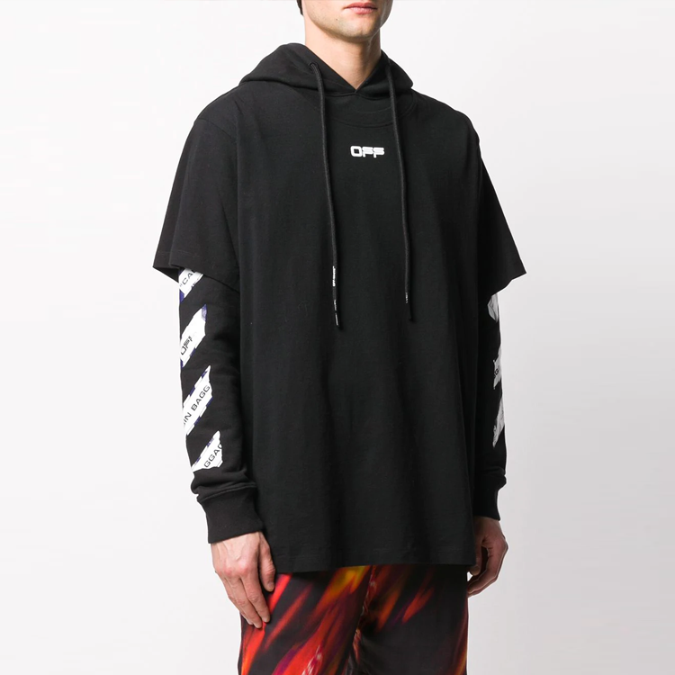 OFF-WHITE SS20 Airport Tape Black Hooded Long Sleeve Tee for Men OMAB033S201850031088 圖 4