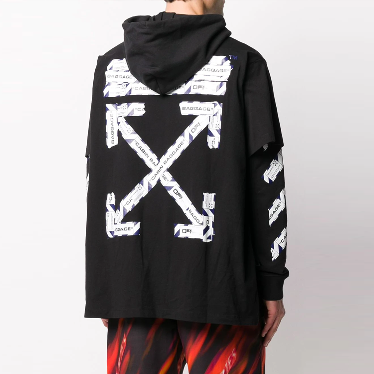 OFF-WHITE SS20 Airport Tape Black Hooded Long Sleeve Tee for Men OMAB033S201850031088 圖 5
