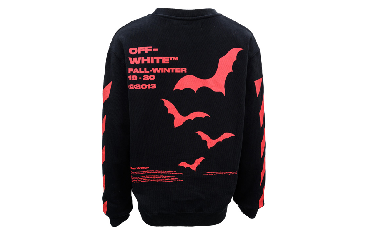 Order 오프화이트 SS20 박쥐 프린트 크루넥 풀오버 스웻셔츠 블랙 OMBA025E19D250071020