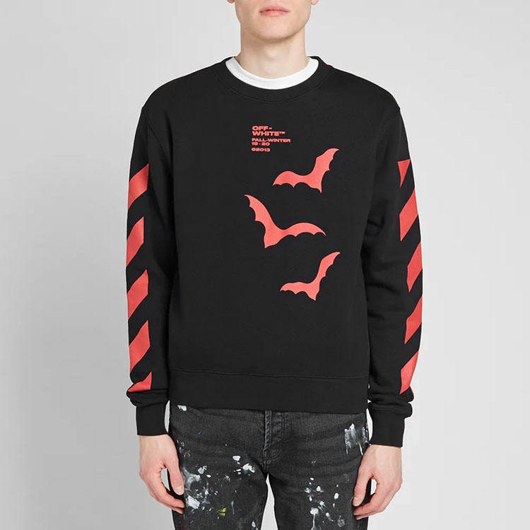 Shop 오프화이트 SS20 박쥐 프린트 크루넥 풀오버 스웻셔츠 블랙 OMBA025E19D250071020