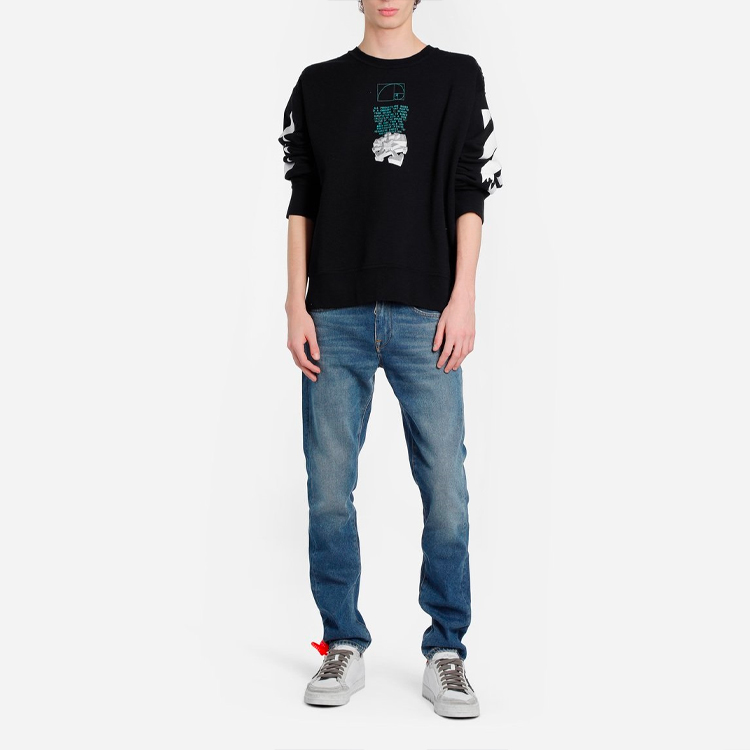 Details for 오프화이트 SS20 블랙 크루넥 스웻셔츠 워터드롭 화살 프린트 OMBA037R20E300051001