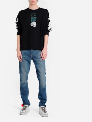 오프화이트 SS20 블랙 크루넥 스웻셔츠 워터드롭 화살 프린트 OMBA037R20E300051001 Details for 오프화이트 SS20 블랙 크루넥 스웻셔츠 워터드롭 화살 프린트 OMBA037R20E300051001