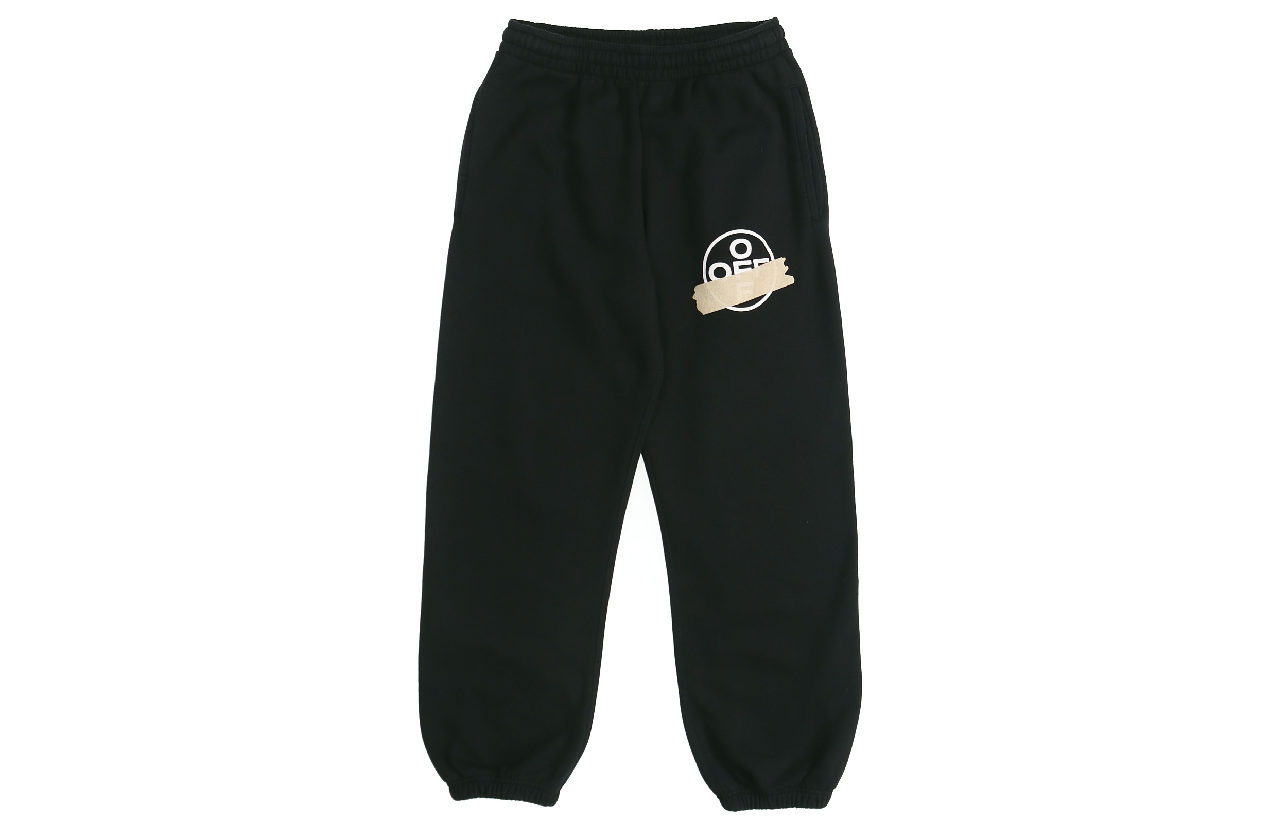 Lookbook OFF-WHITE SS20 Pantalones Joggers de Punto Negro con Rayas Doradas OMCH022R20E300021048