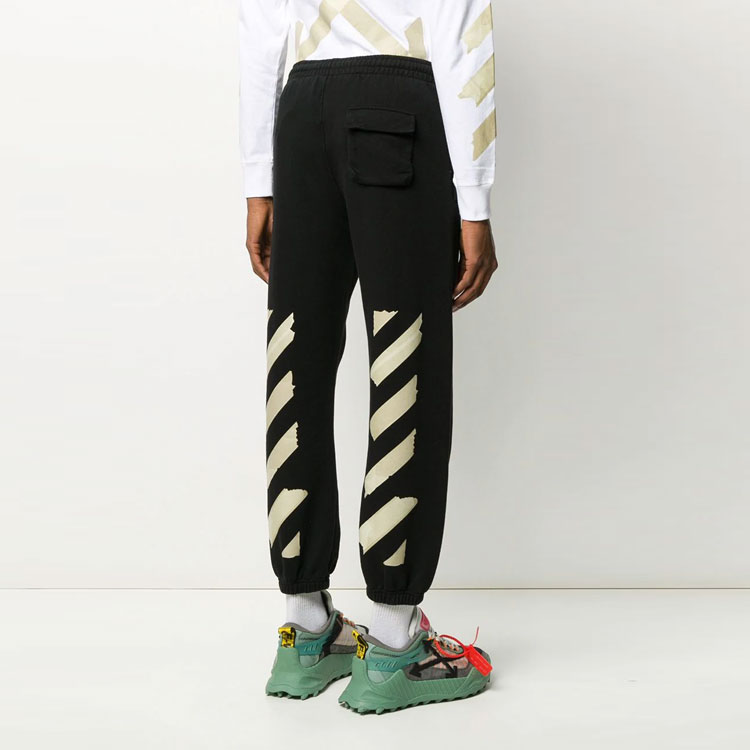 Purchase OFF-WHITE SS20 Pantalones Joggers de Punto Negro con Rayas Doradas OMCH022R20E300021048