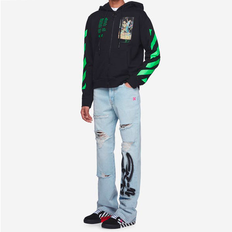 OFF-WHITE SS20 Black Graphic Skull Zipped Hoodie OMBE001R20E300141088 圖 4