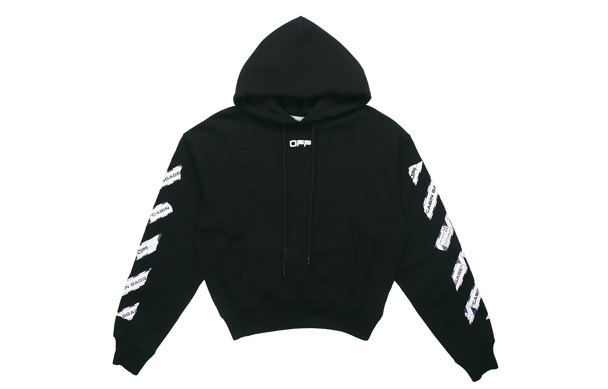 Lookbook Hoodie OFF-WHITE SS20 Pria Hitam Loose-Fit dengan Desain Arrow Print. OMBB037S20E300031088