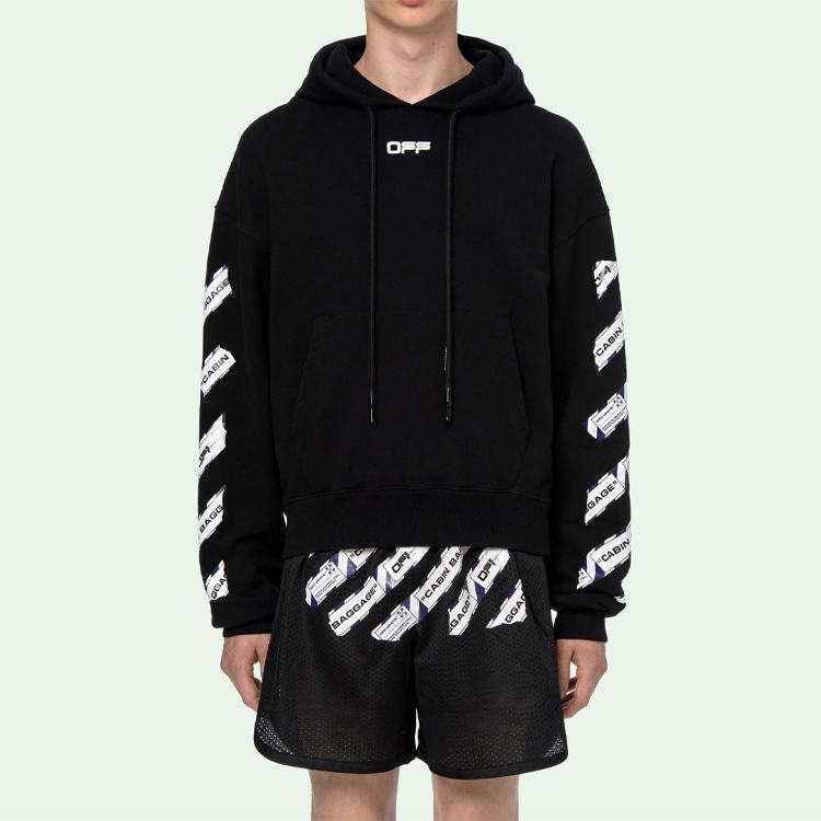 Shop Hoodie OFF-WHITE SS20 Pria Hitam Loose-Fit dengan Desain Arrow Print. OMBB037S20E300031088