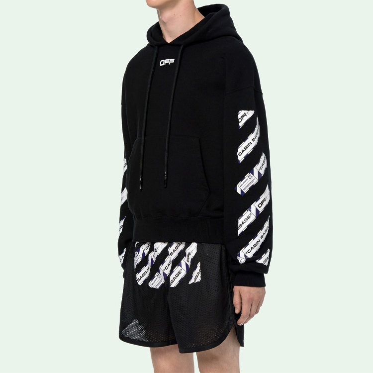 Details for Hoodie OFF-WHITE SS20 Pria Hitam Loose-Fit dengan Desain Arrow Print. OMBB037S20E300031088