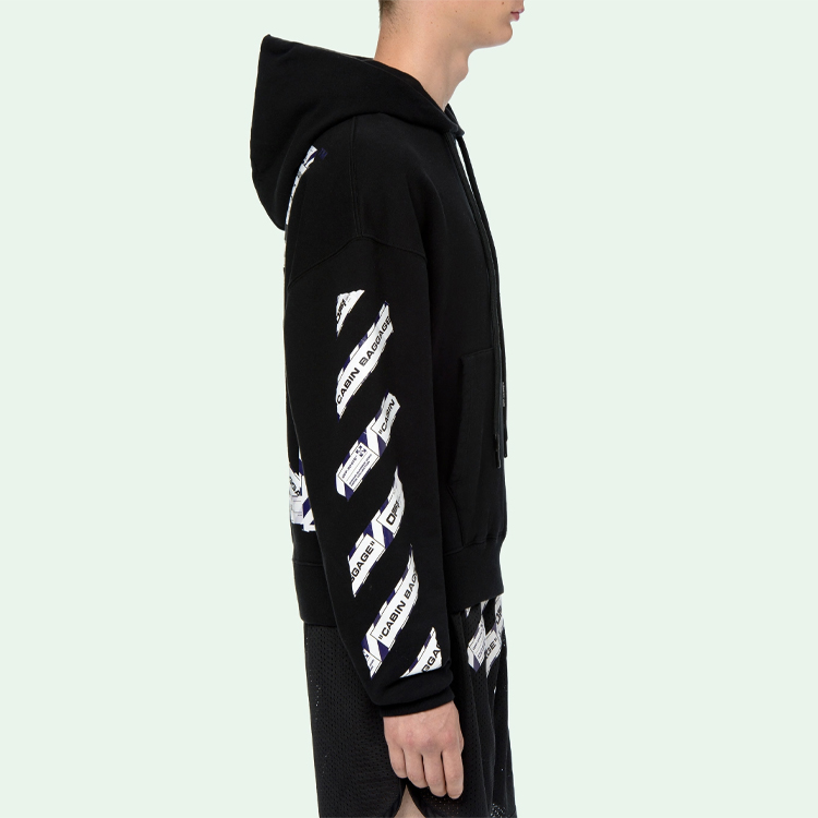 Sizing Hoodie OFF-WHITE SS20 Pria Hitam Loose-Fit dengan Desain Arrow Print. OMBB037S20E300031088