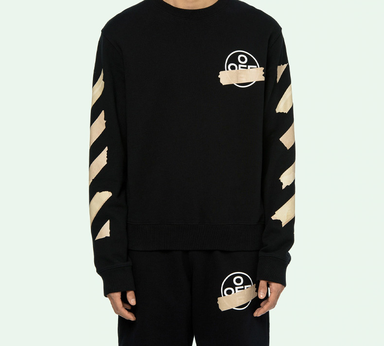 Shop OFF-WHITE SS20 黑色膠帶箭頭圓領長袖上衣 OMBA025R20E300021048