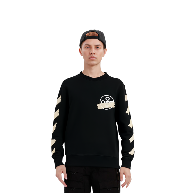 Sizing OFF-WHITE SS20 黑色膠帶箭頭圓領長袖上衣 OMBA025R20E300021048
