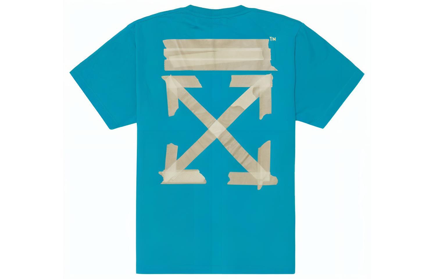 OFF-WHITE SS20 Blue Tee with Gold Foil Arrows Patch Design OMAA038R201850023948