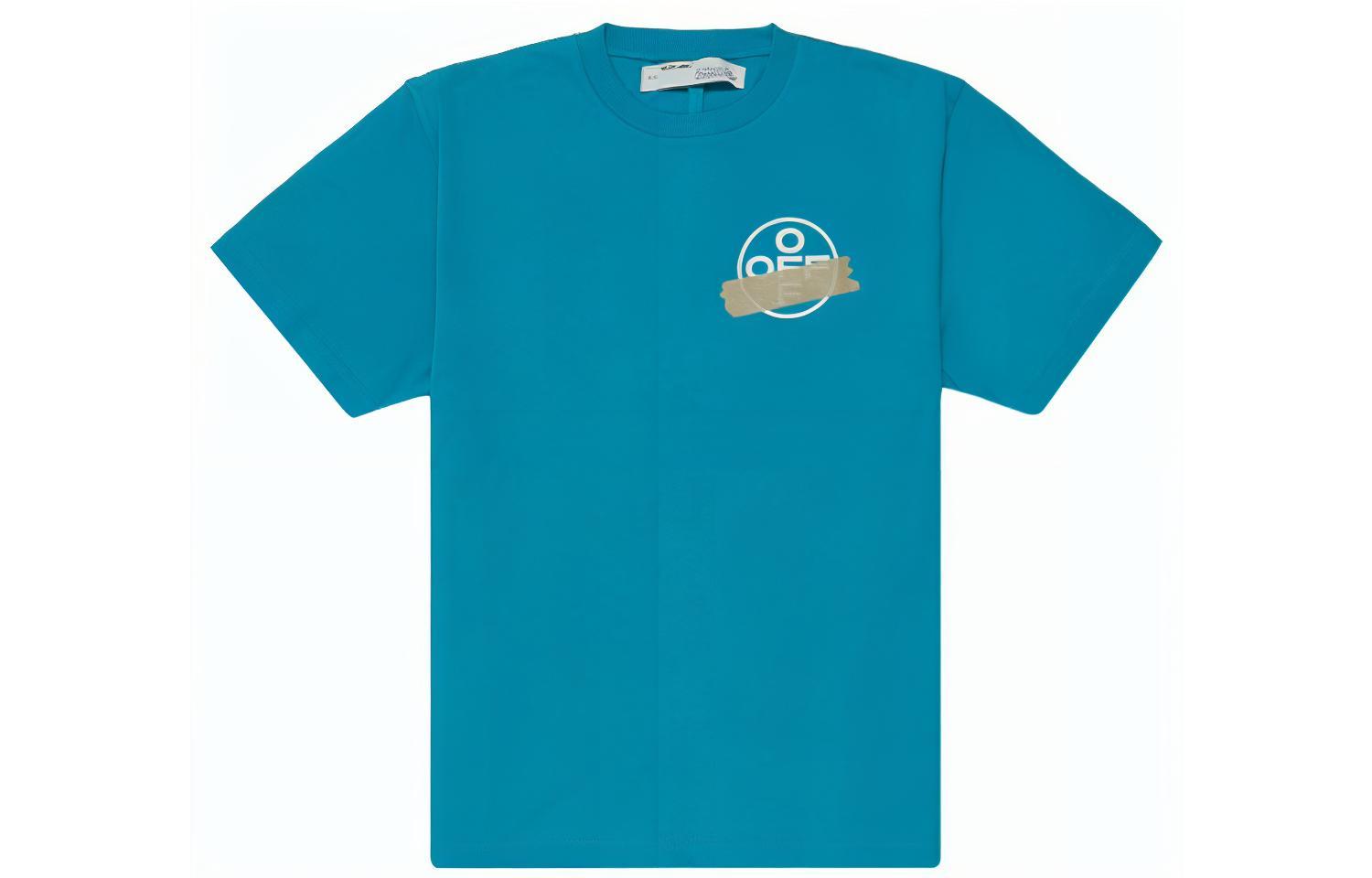 Lookbook OFF-WHITE SS20 Kaos Biru dengan Desain Patch Panah Emas Foil OMAA038R201850023948