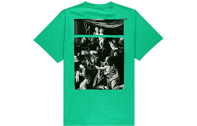 OFF-WHITE SS20 Caravaggio Square Graphic Tee Green Loose Fit OMAA038S201850054488