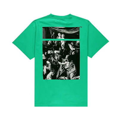 OFF-WHITE SS20 Caravaggio Square Graphic Tee Green Loose Fit OMAA038S201850054488