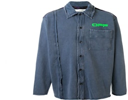 OFF-WHITE SS20 Distressed Logo Button-Up Denim Shirt Blue OMGA102R20E300083245 OFF-WHITE SS20 Distressed Logo Button-Up Denim Shirt Blue OMGA102R20E300083245