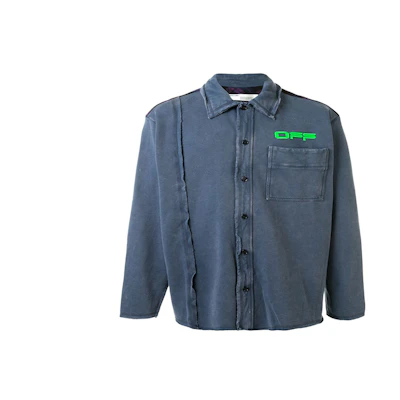 OFF-WHITE SS20 Distressed Logo Button-Up Denim Shirt Blue OMGA102R20E300083245
